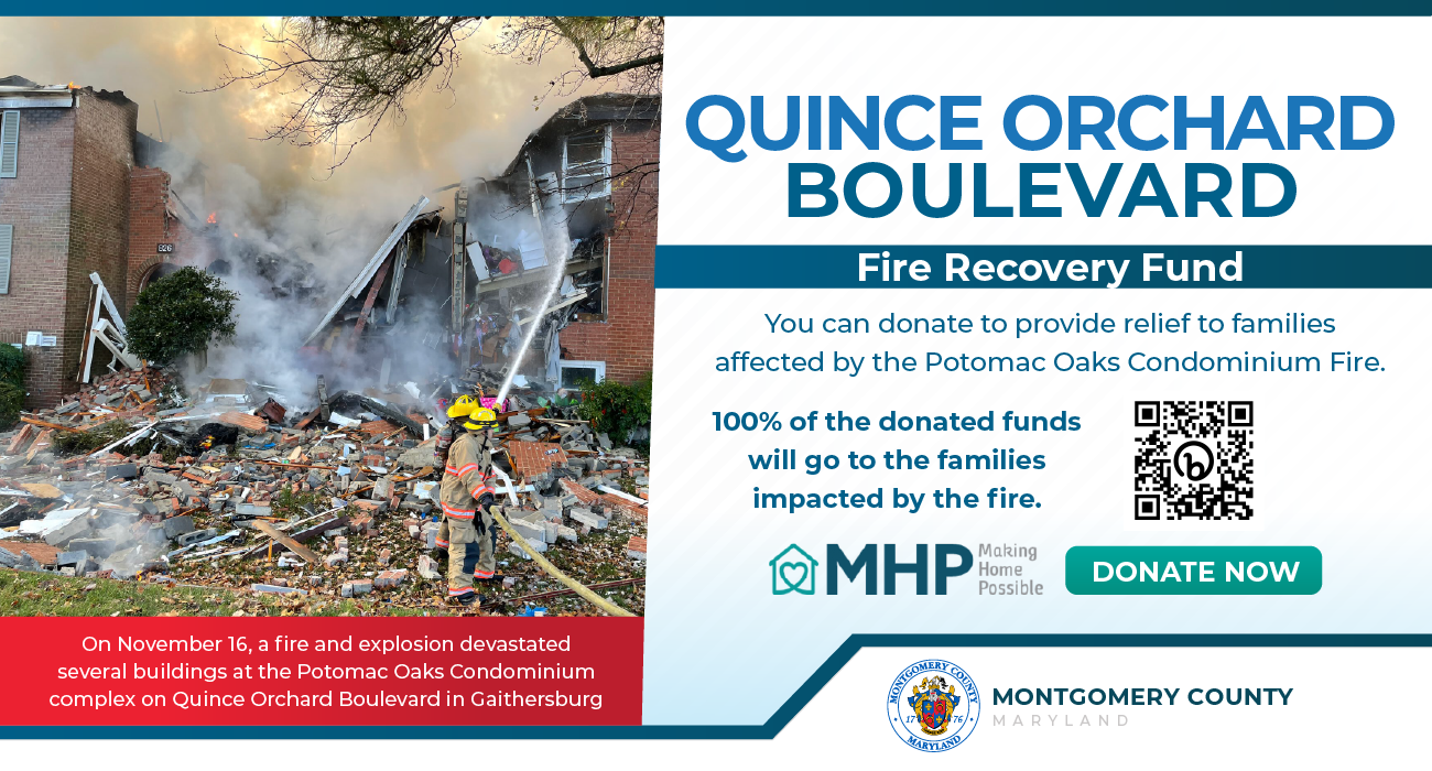 On November 16, a fire and explosion devastated several buildings at the Potomac Oaks Condominium complex on Quince Orchard Boulevard in Gaithersburg.
